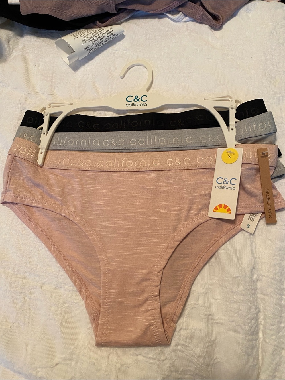C&C California Womens Soccer 4-Pack Bikini Briefs in Blush, Light Gray & Black
